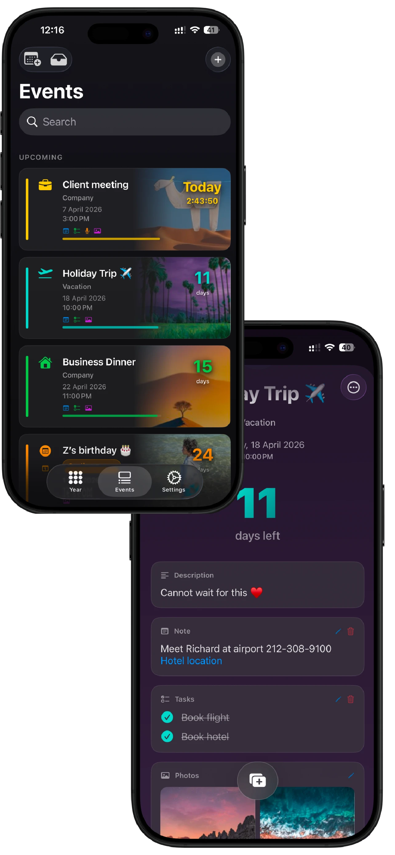 Days until calculator for vacations and weddings synced with Apple Calendar