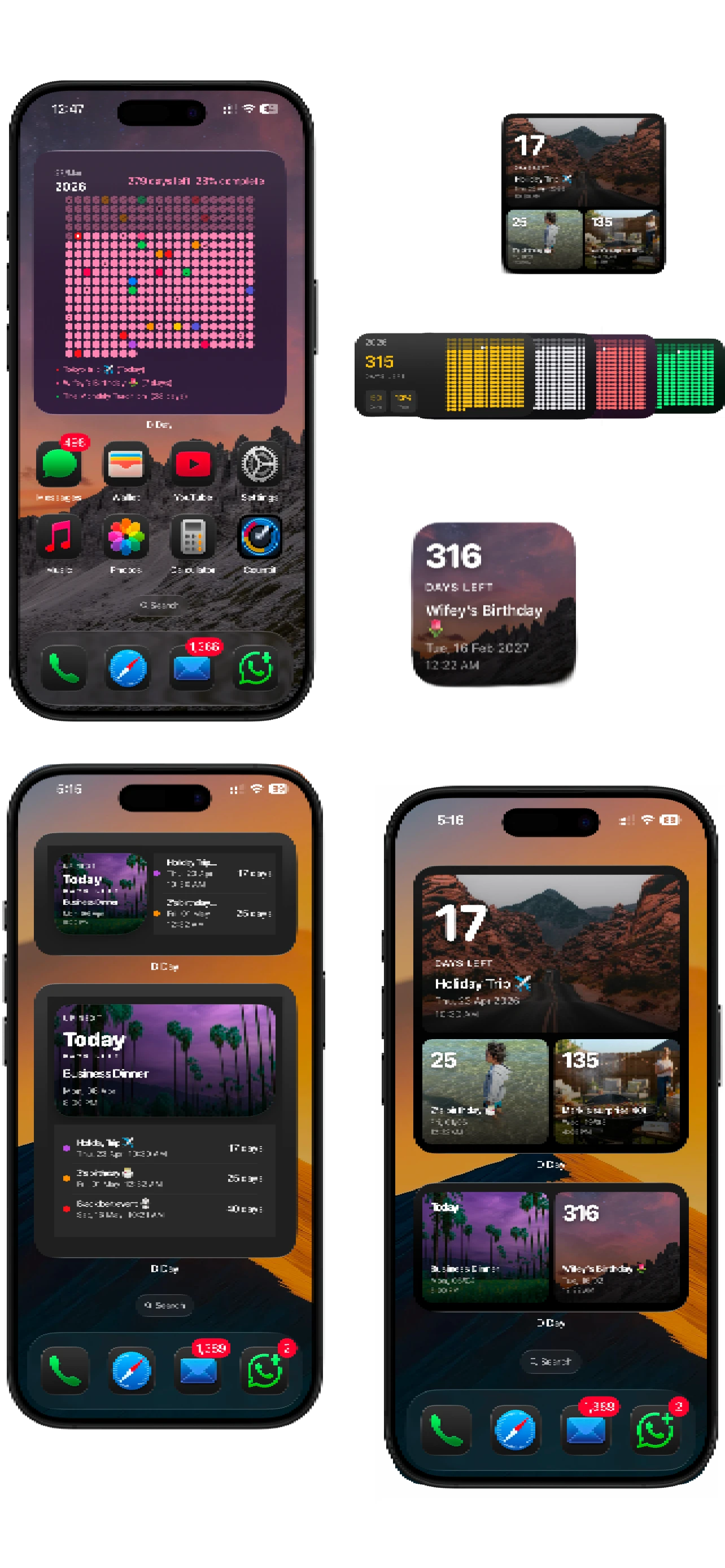 iOS Home Screen countdown rings and year matrix widgets