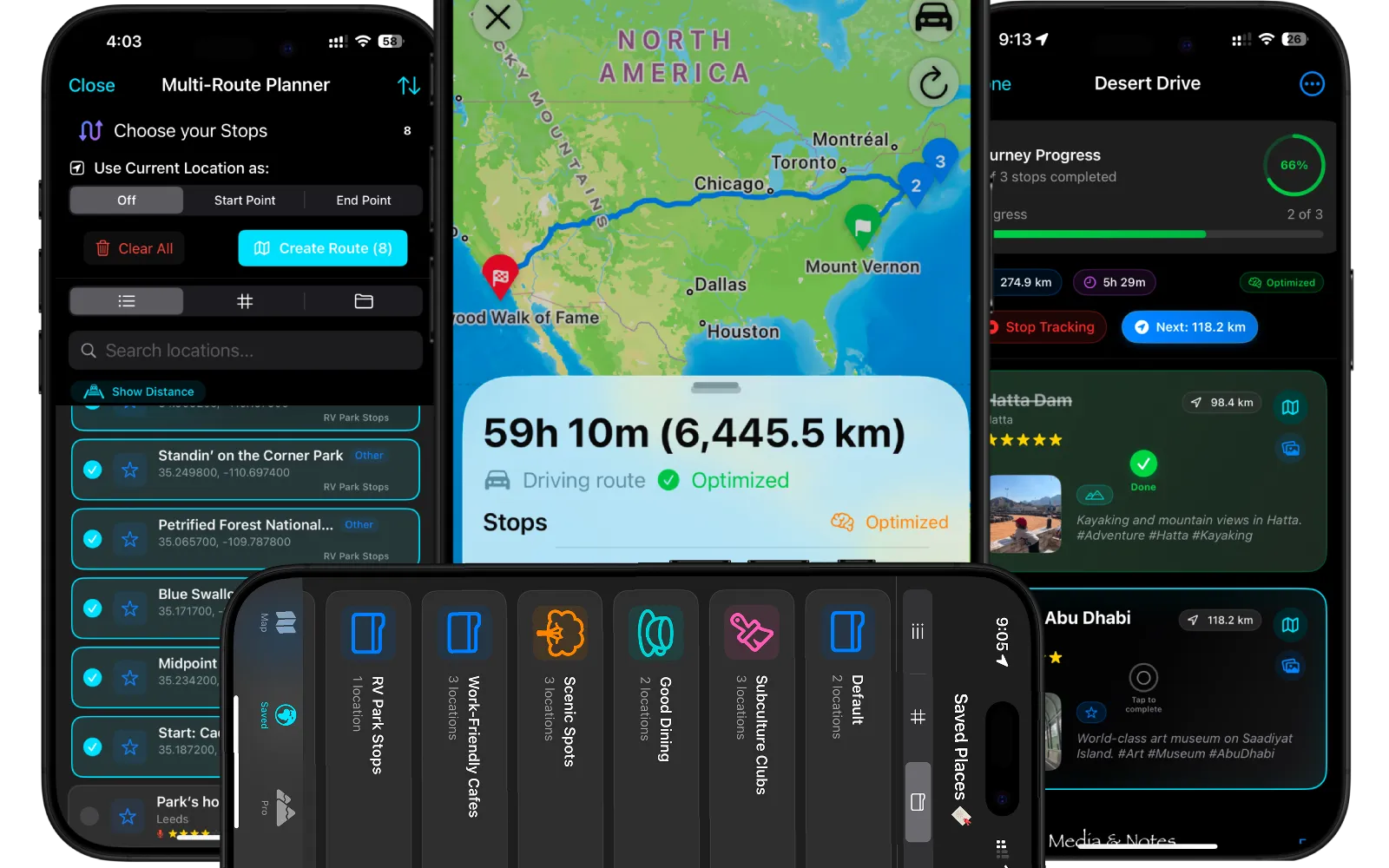 Multi-stop road trip planner and automatic driving route optimizer