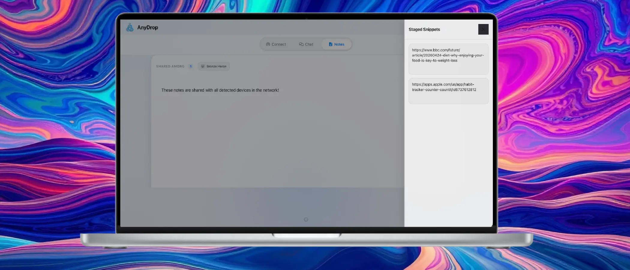 AnyDrop notes and clipboard staging interface